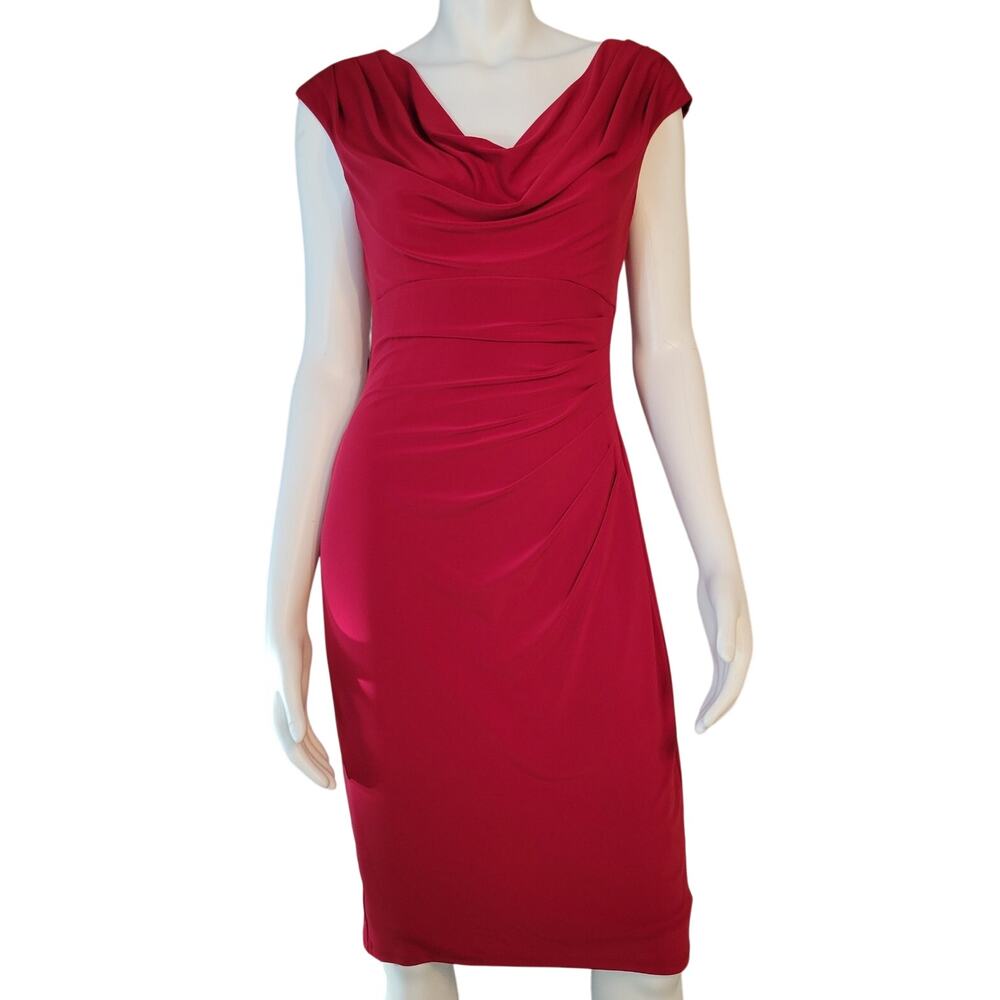 Lauren Ralph Lauren Solid Red Opera Dress Stretch Draped Pleated Size 8 NWT $130